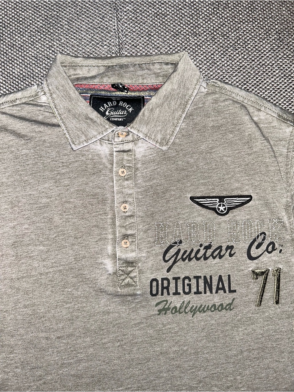 Hard Rock Cafe Hollywood Florida Guitar Hotel Men’s Faded Olive Green Polo Shirt